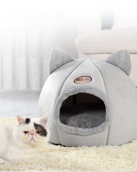 cute gray color cat bed with ear