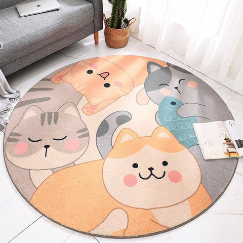 round shape cat area rugs with four cute cat prints