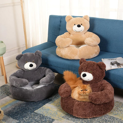 bear hugging shape calming cat bed in different colors
