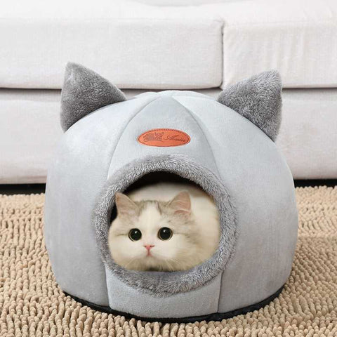 adorable gray cat bed with ears