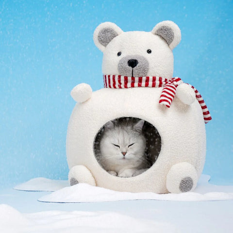 adorable polar design felt cat cave made by meowgicians