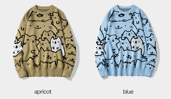 cat sweaters for humans with sky blue and apricot color