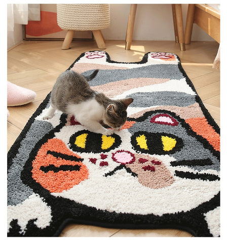 Rectangle cat rug for bedside with calico cat design