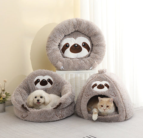 the funny sloth design enclosed cat bed by Meowgicians
