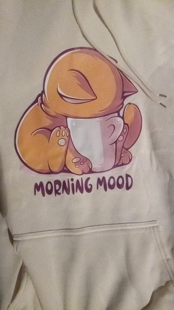 morning mood cat hoodie for women female cat sweatshirt cute cat design hoodie for cat lady gifts for cat lovers