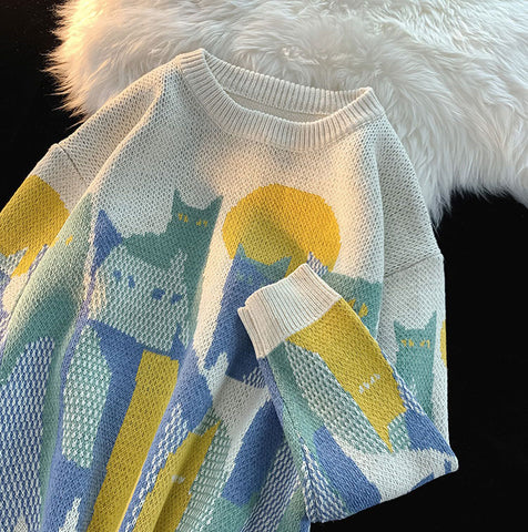 close up image of meowgicians cat themed sweatshirt in high quality