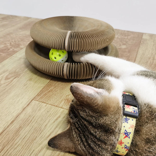funny cardboard cat scratcher with balls