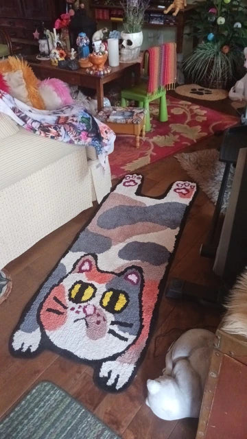 adorable and funny cat rug with calico cat colors