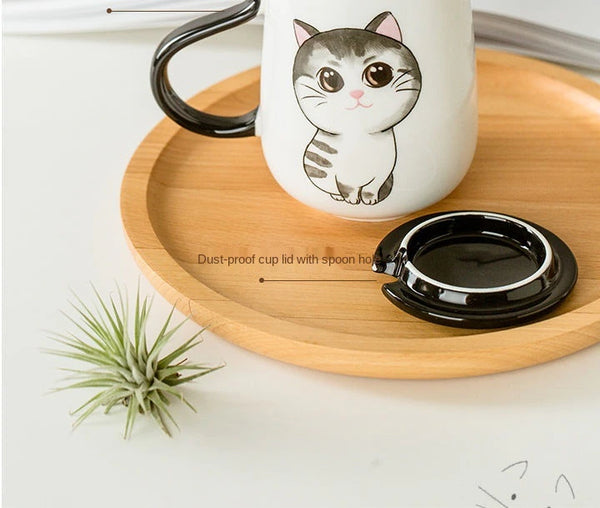 cute cat shaped mug with gray cat cartoon printing