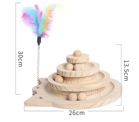 Interactive Wooden Cat Toys Ball Track Cat Tower Roller Toys Triple Layers Kitten Toys Funny Swing Turntable Gifts for Indoor Cats