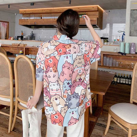 cat shirts for women with many cartoon cats
