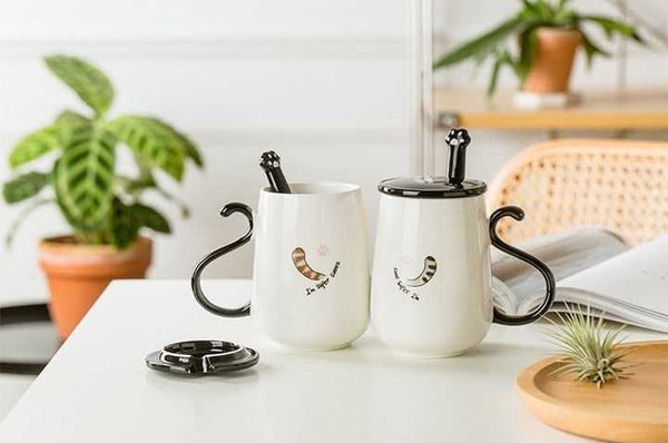 cat lover mug with cat paw and cat tail design, specially for couple and pair