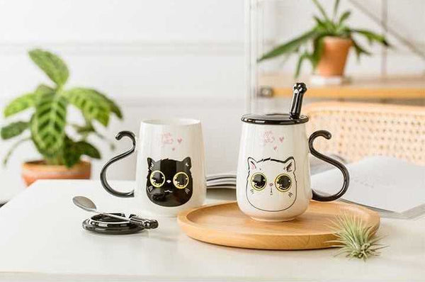 adorable cat coffee mug designed for couple with cute cat tail