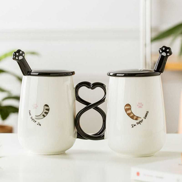 cute cat mug with adorable cat tail drawing