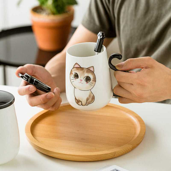 cute ceramic cat mug for cat dad and cat mom, suitable for couple