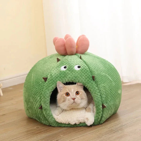 green enclosed cactus cat bed by meowgicians