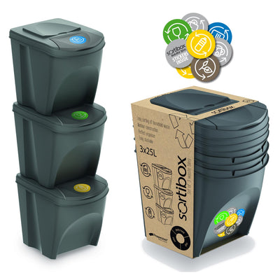 Rotho Twist 3er-Set Abfallbehälter Mülleimer Recycling 3x 25L