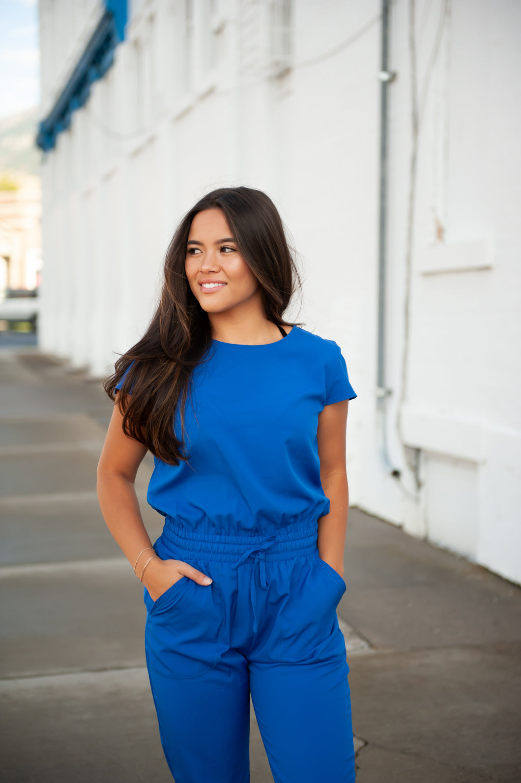 royal blue short jumpsuit