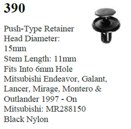 100 Pcs Bumper Fender Push-Type Retainer Compatible with Mitsubishi MR288150
