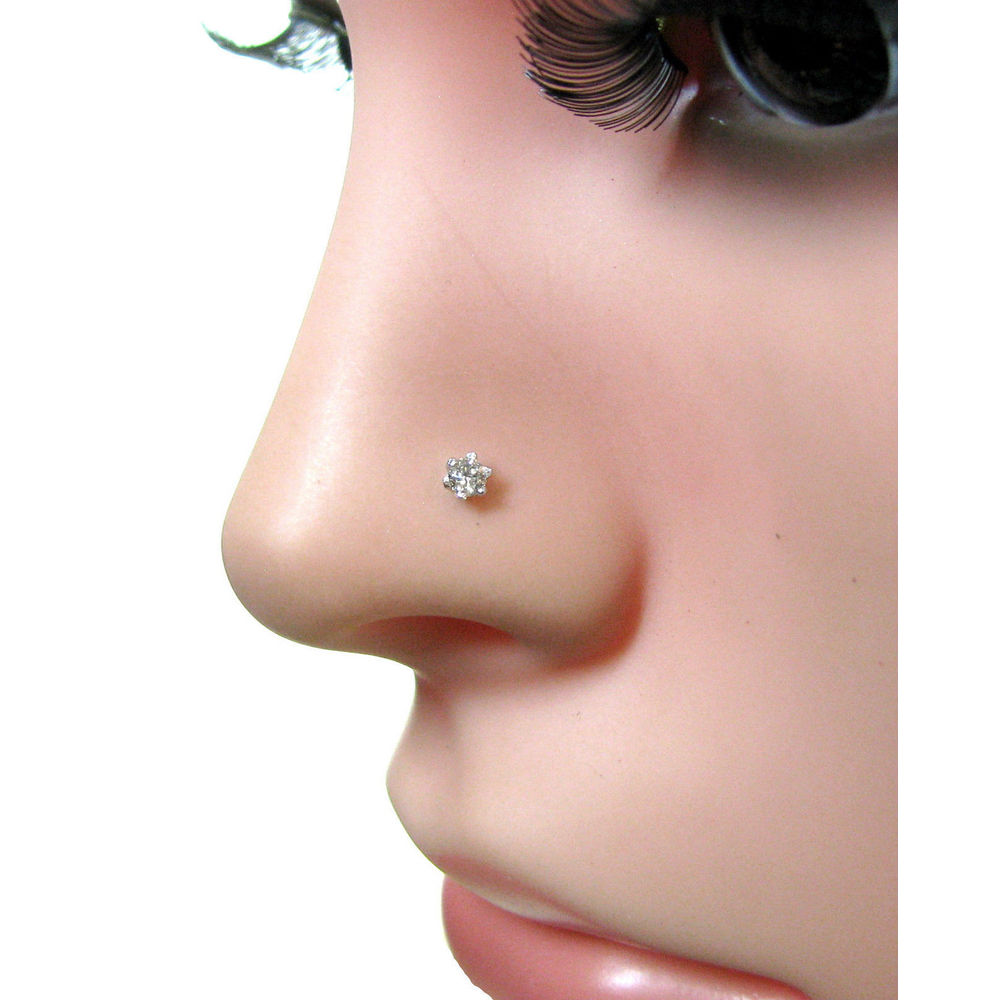 14KT Rose Gold 2mm Genuine Diamond Nose Ring