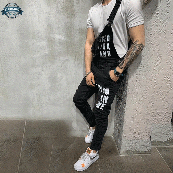 Men's Black Denim Dungarees