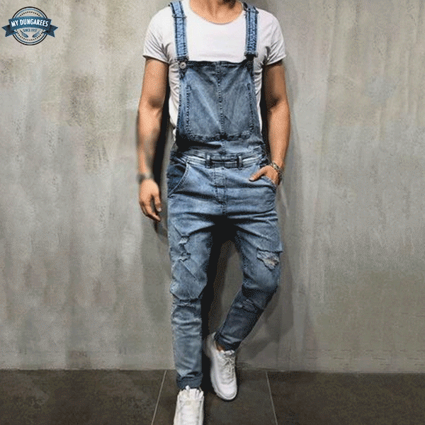 Men's Grizzy Blue Denim Dungarees - Dungaree Store