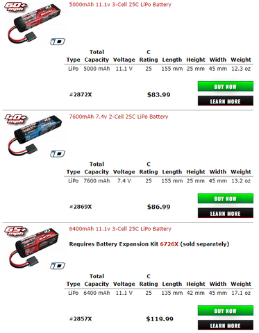 TRAXXAS LiPo batteries for Rustler 4x4 VXL