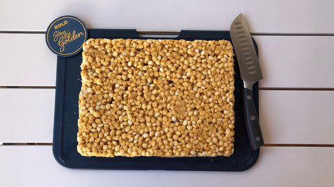 Bold rice bubble slice ready to cut