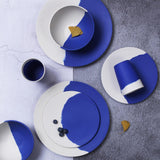 Blue and white bamboo fiber dinner ware set