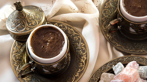 Top View of Bronze Turkish Coffee Set showcasing elegant design with Coffee