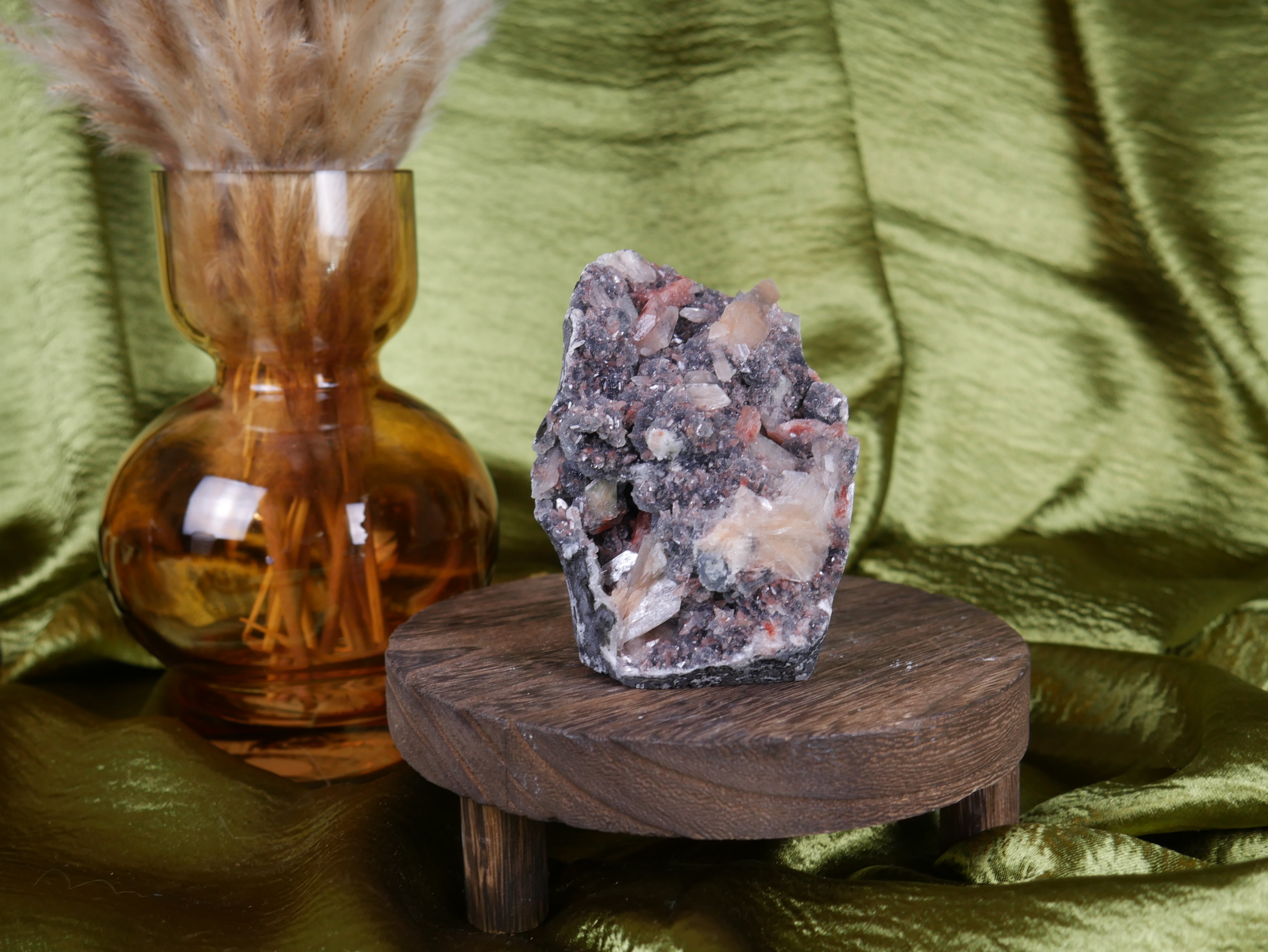 Red Heulandite x Stilbite x Chalcedony Cutbase #6