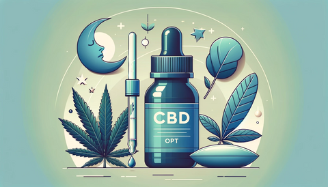 CBD dosaggio gocce di CBD per dormire rappresentazione boccetta di CBD luna e foglie di cannabis
