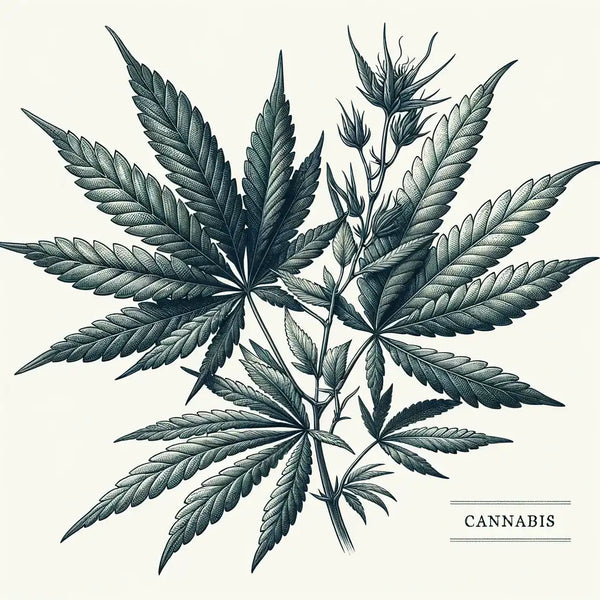 disegno botanico storico pianta di cannabis indica sativa o ruderalis