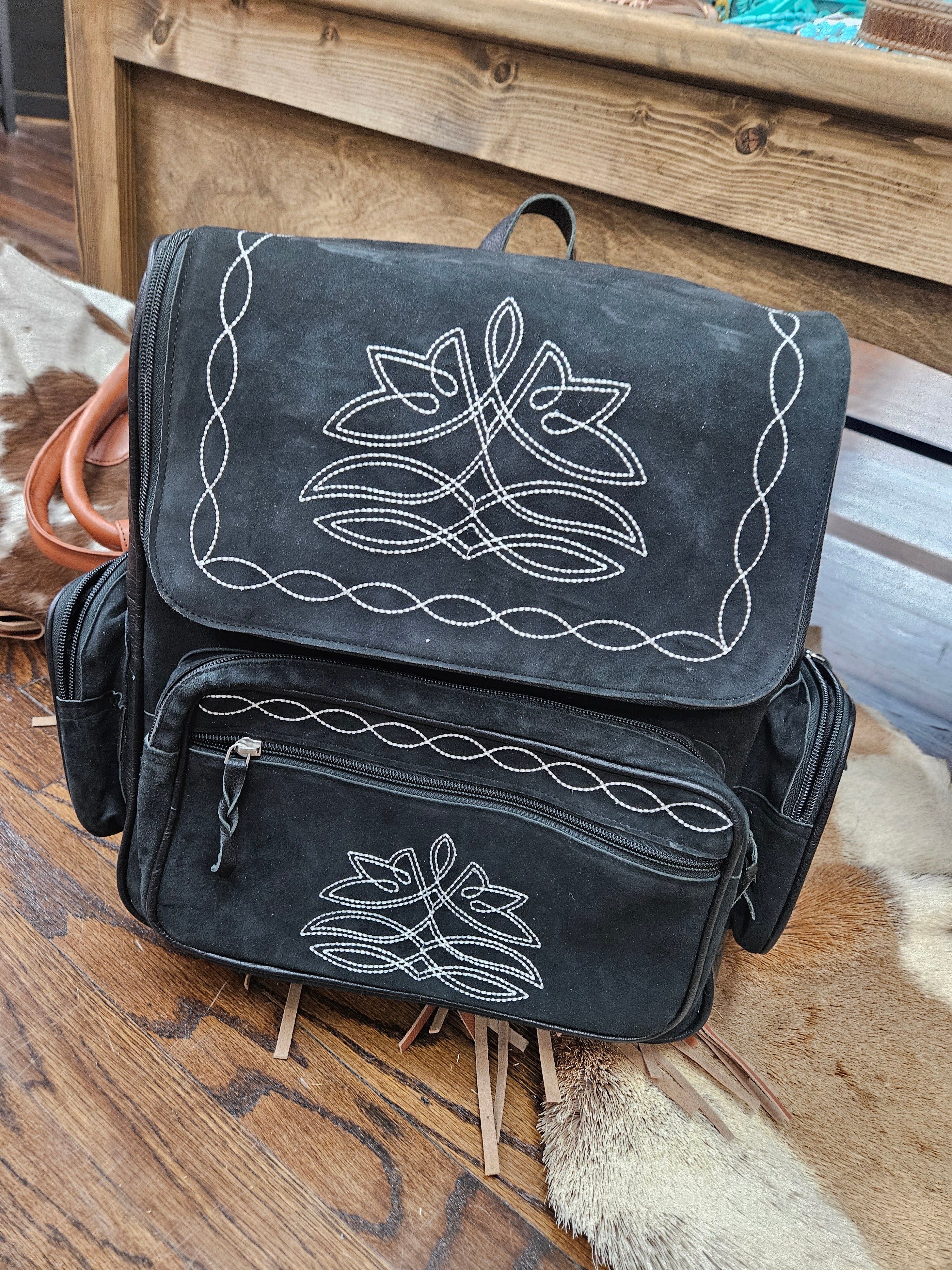Boot Stitch Suede Backpack