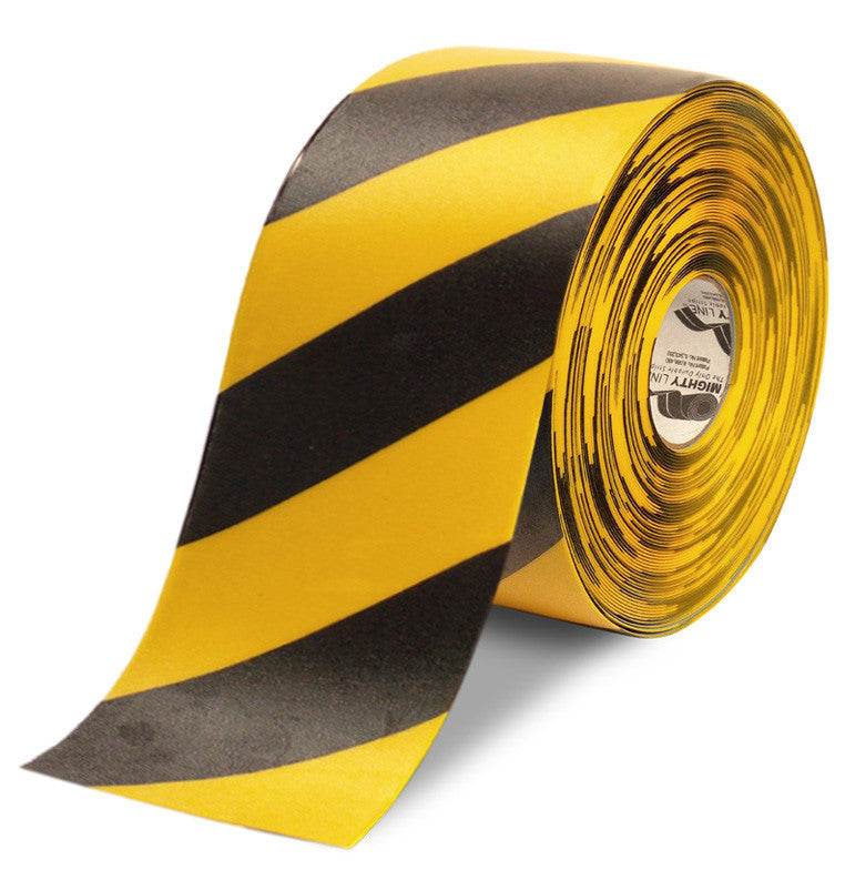 6" Yellow Tape with Black Chevrons 100' Roll Shop Mighty Line Safety Floor Tapes, Signs and