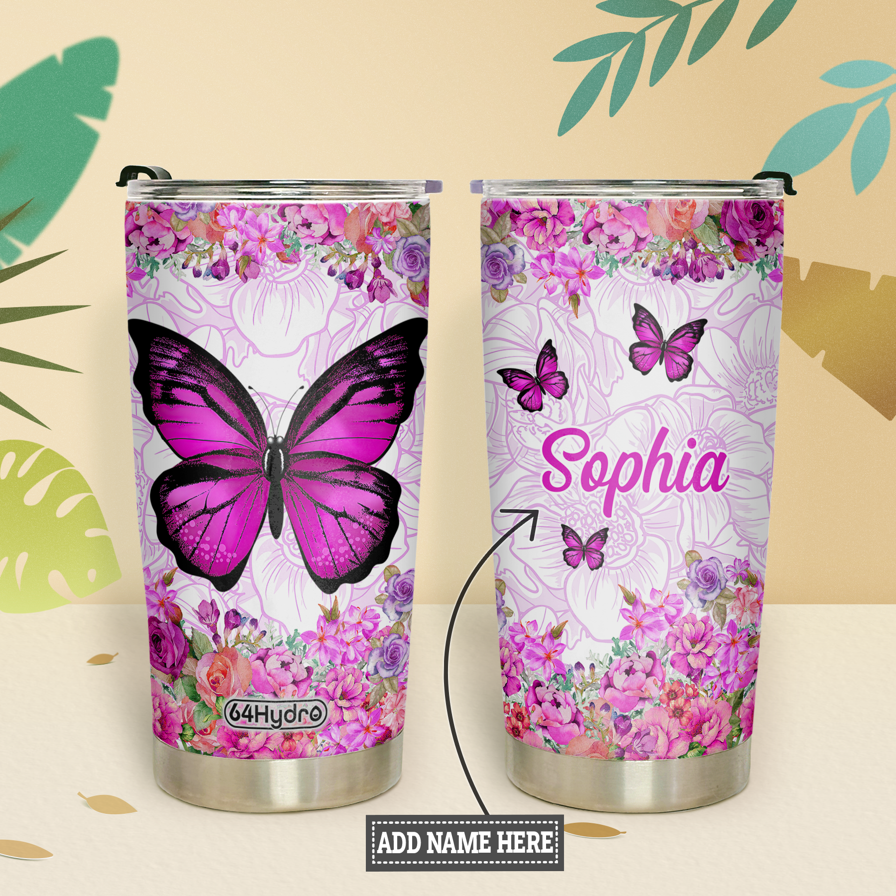 Butterfly Flowers DNM2101010Z Stainless Steel Tumbler - 64Hydro product image