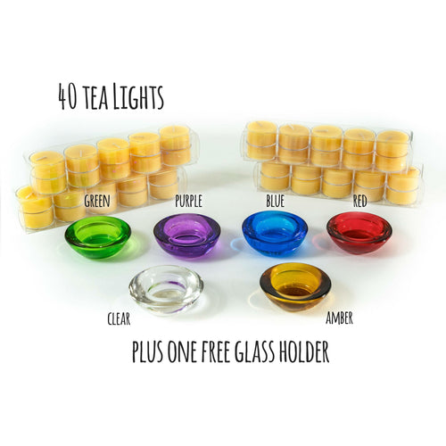 100% Beeswax Tealights-40 + FREE Glass