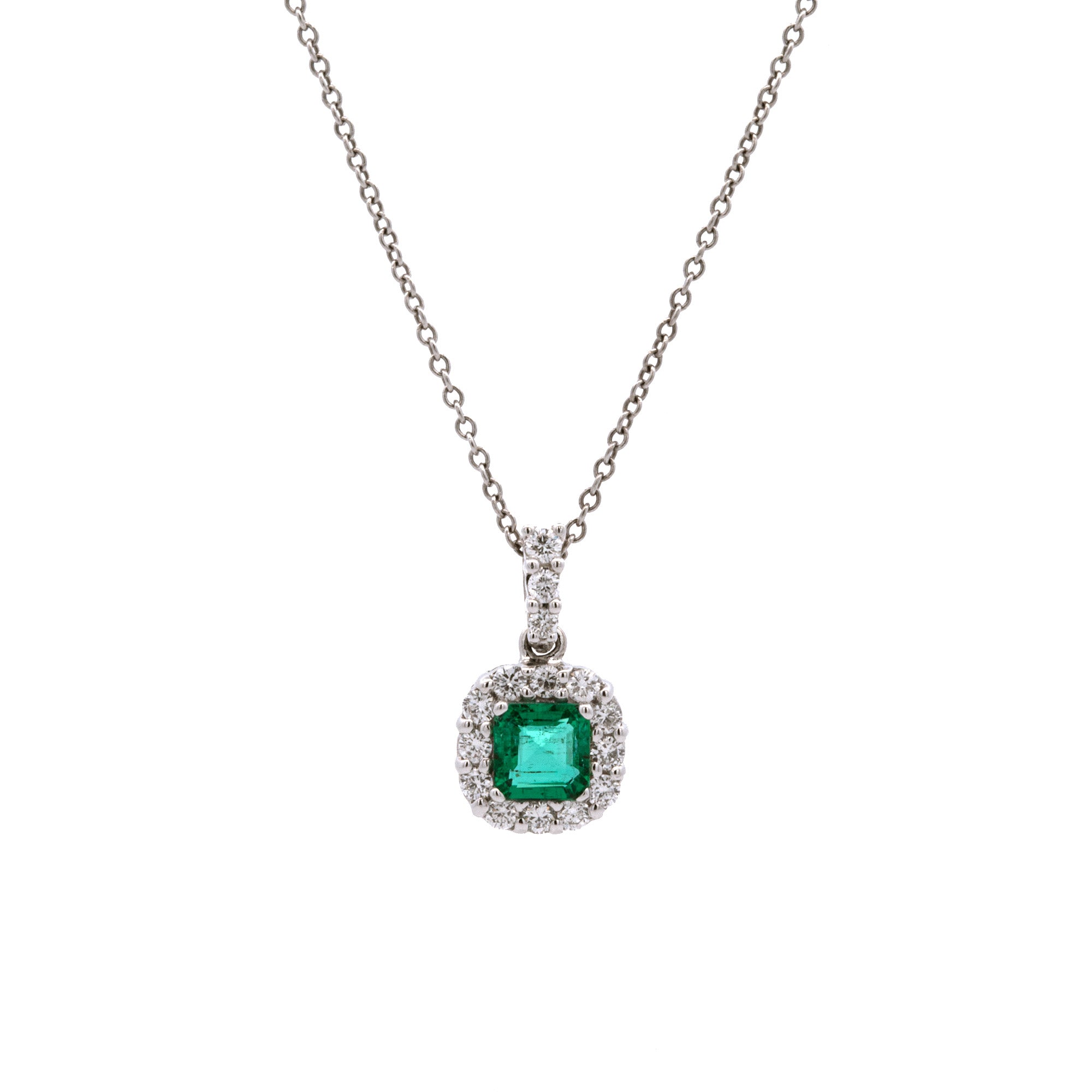 14K Yellow Gold Diamond And Emerald Pendant With 18 Inch Sparkling
