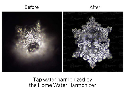 Tap water crystals harmonized by home water harmonizer