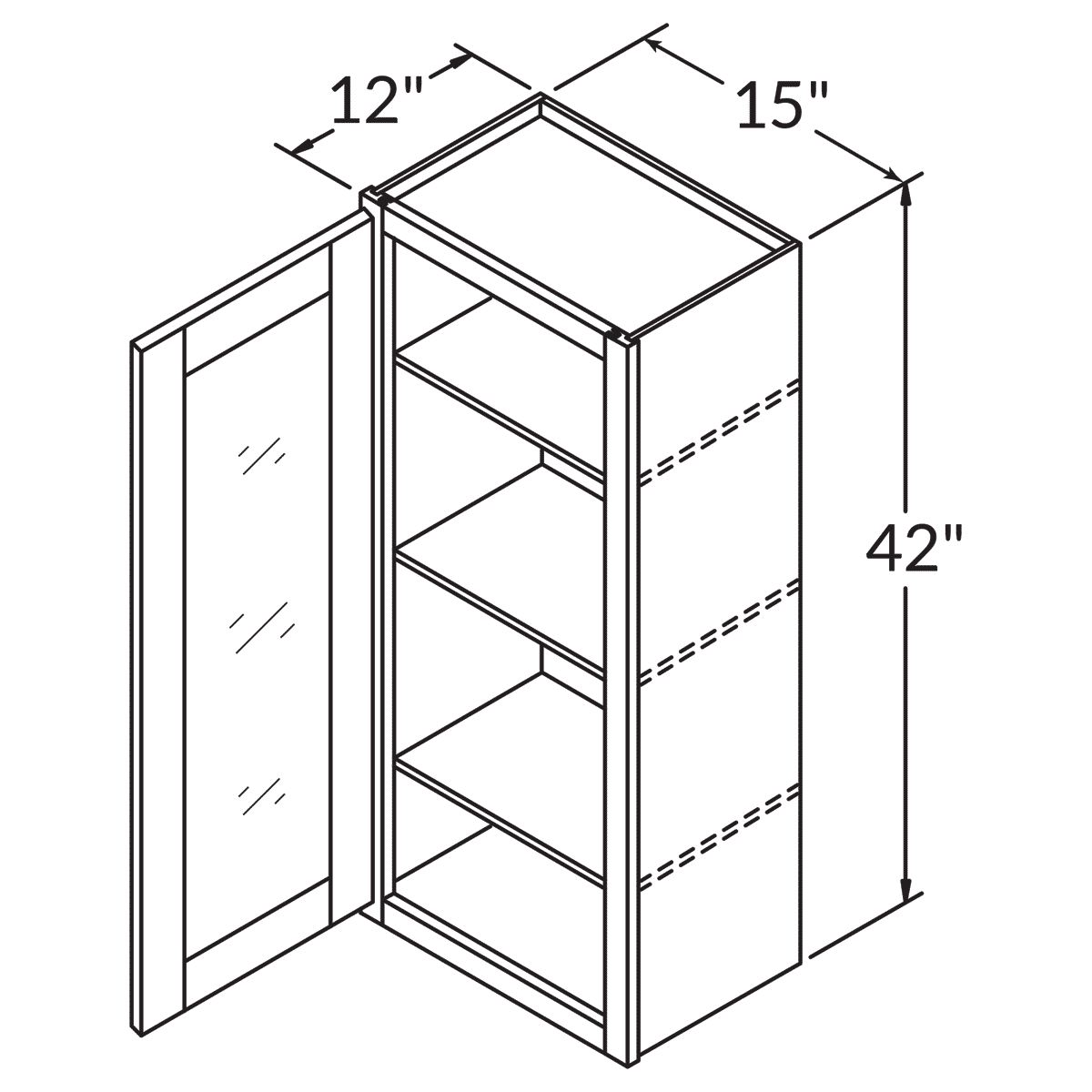 Mullion Door Wall Kitchen Cabinet WMD1542 Milan Slate 15 in. width 42 in. height 12 in. depth