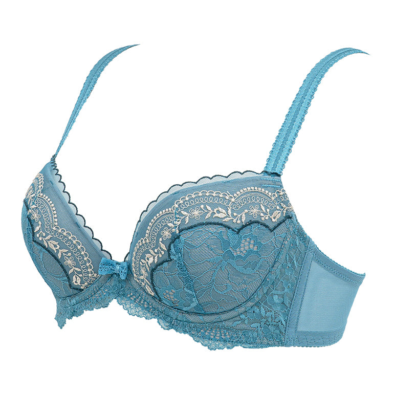 Buy Quttos Blue Embroidered Lace Push-Up Bra For Women (QT-BR-222