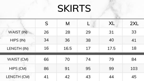 skirts size chart