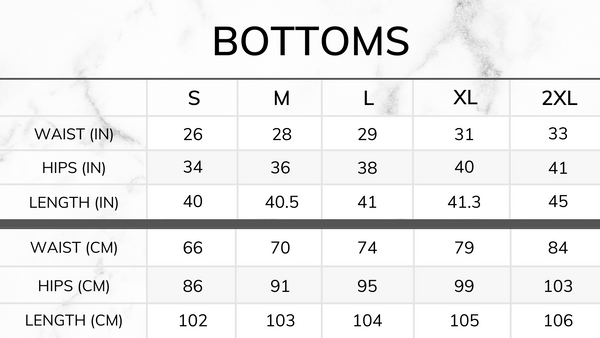 bottoms size charts