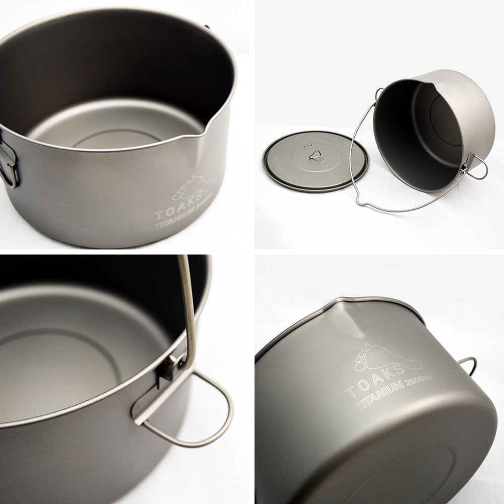 TOAKS トークス Titanium Pot 2000ml with Bail Handle チタニウム ポット ベイルハンドル付 アウトドア食器  カトラリー