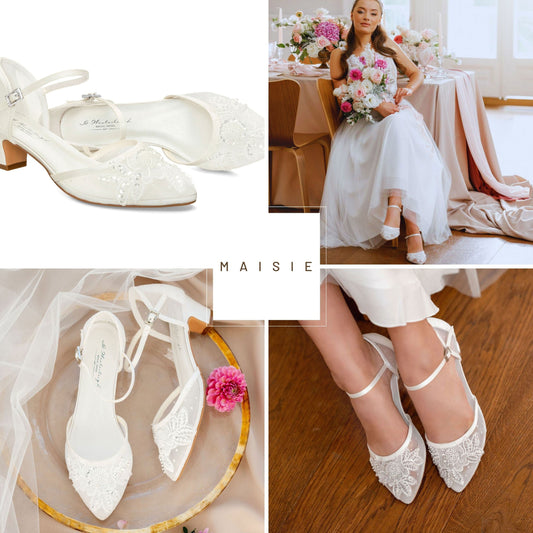 Bridal Shoes Ivory Block Heels with Gold Ankle Strap | Greek Chic