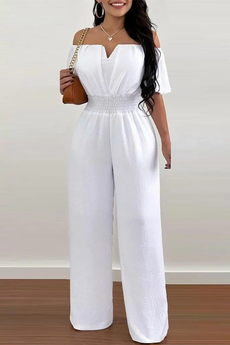 Work Celebrities Solid Solid Color Off the Shoulder Regular Jumpsuits ...