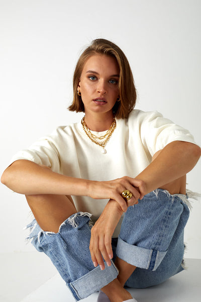 basic outfit styled with pearl and gold chains