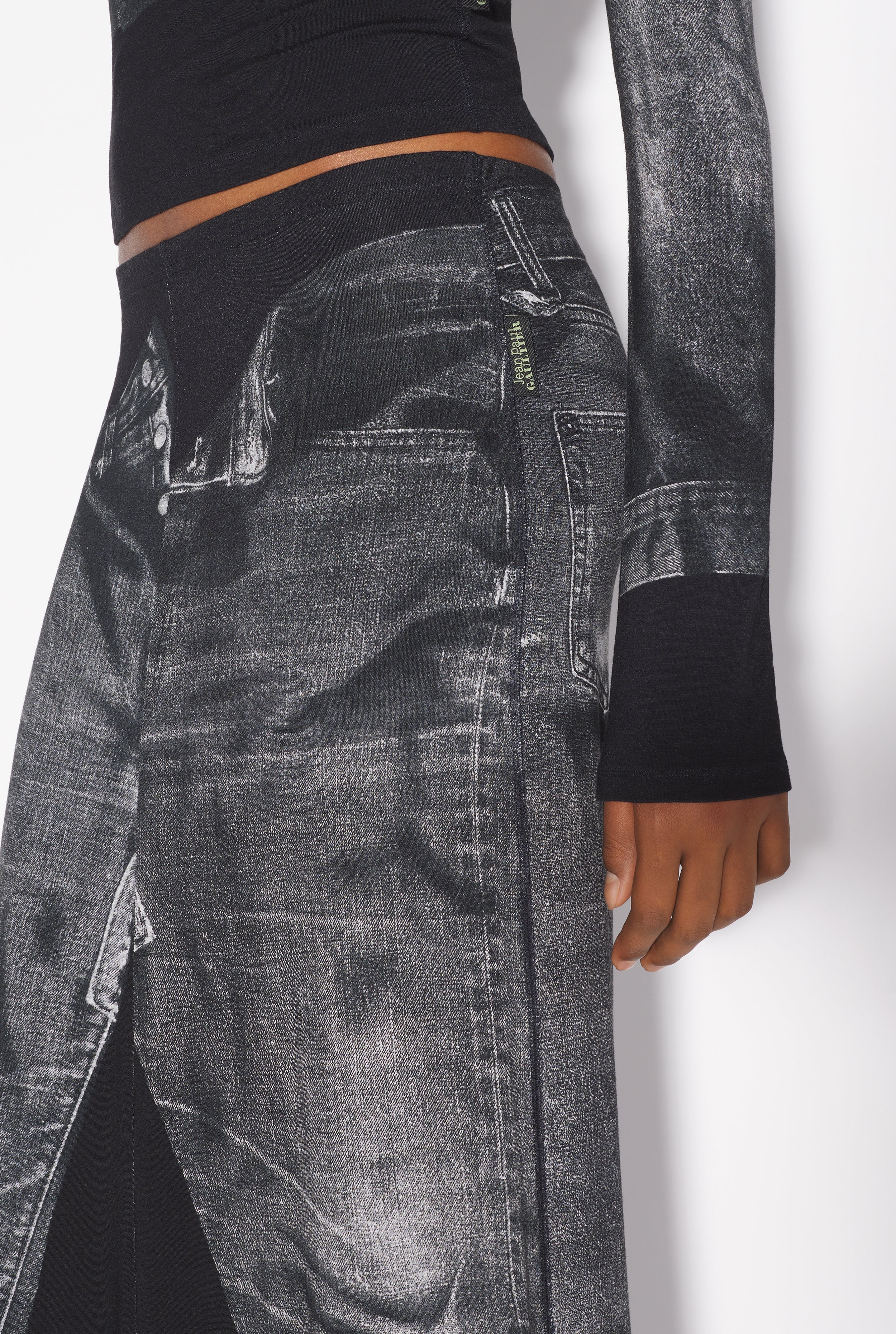 The Black Denim Trompe L’Oeil Skirt