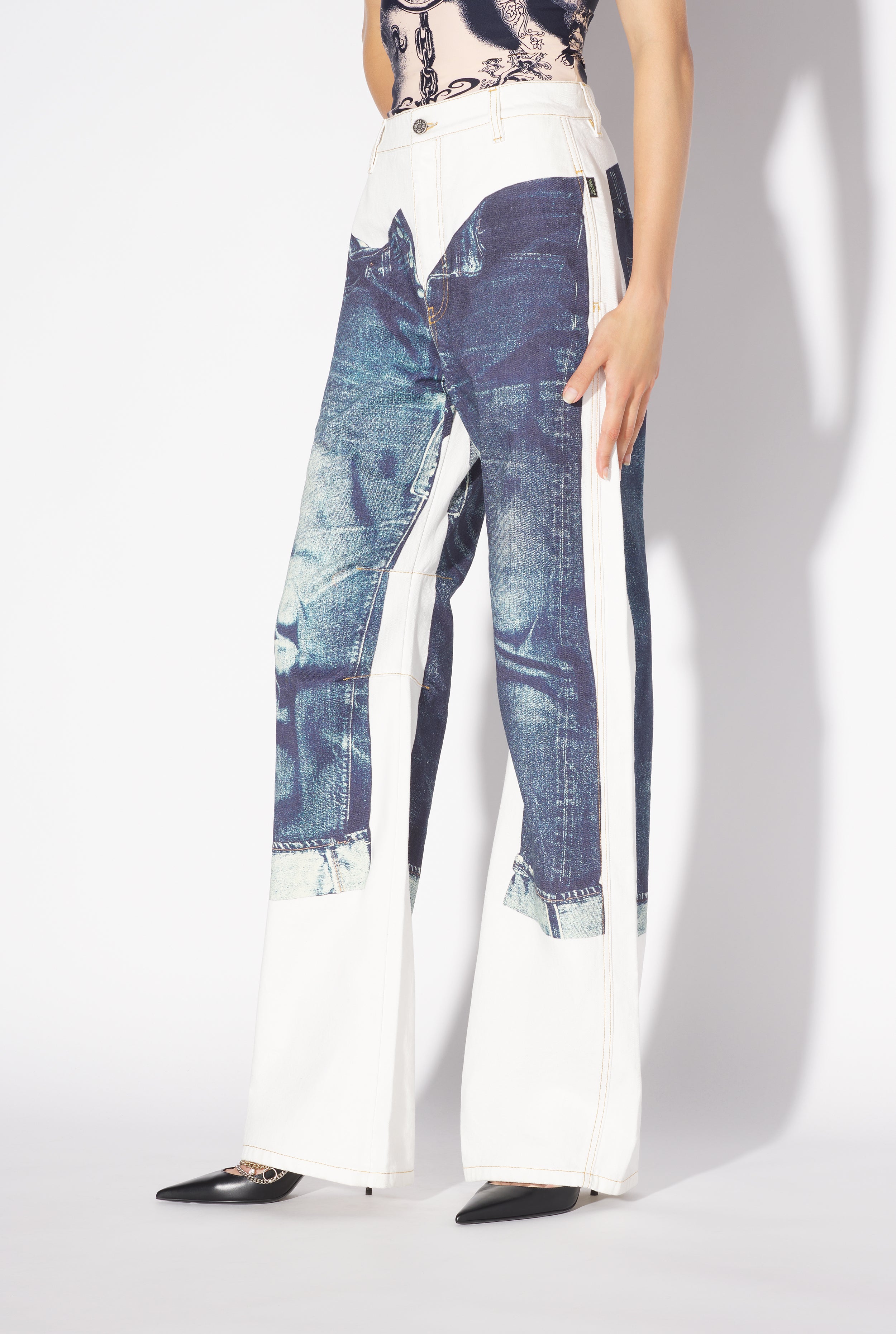 Le Jean en Denim Trompe l'Oeil Blanc