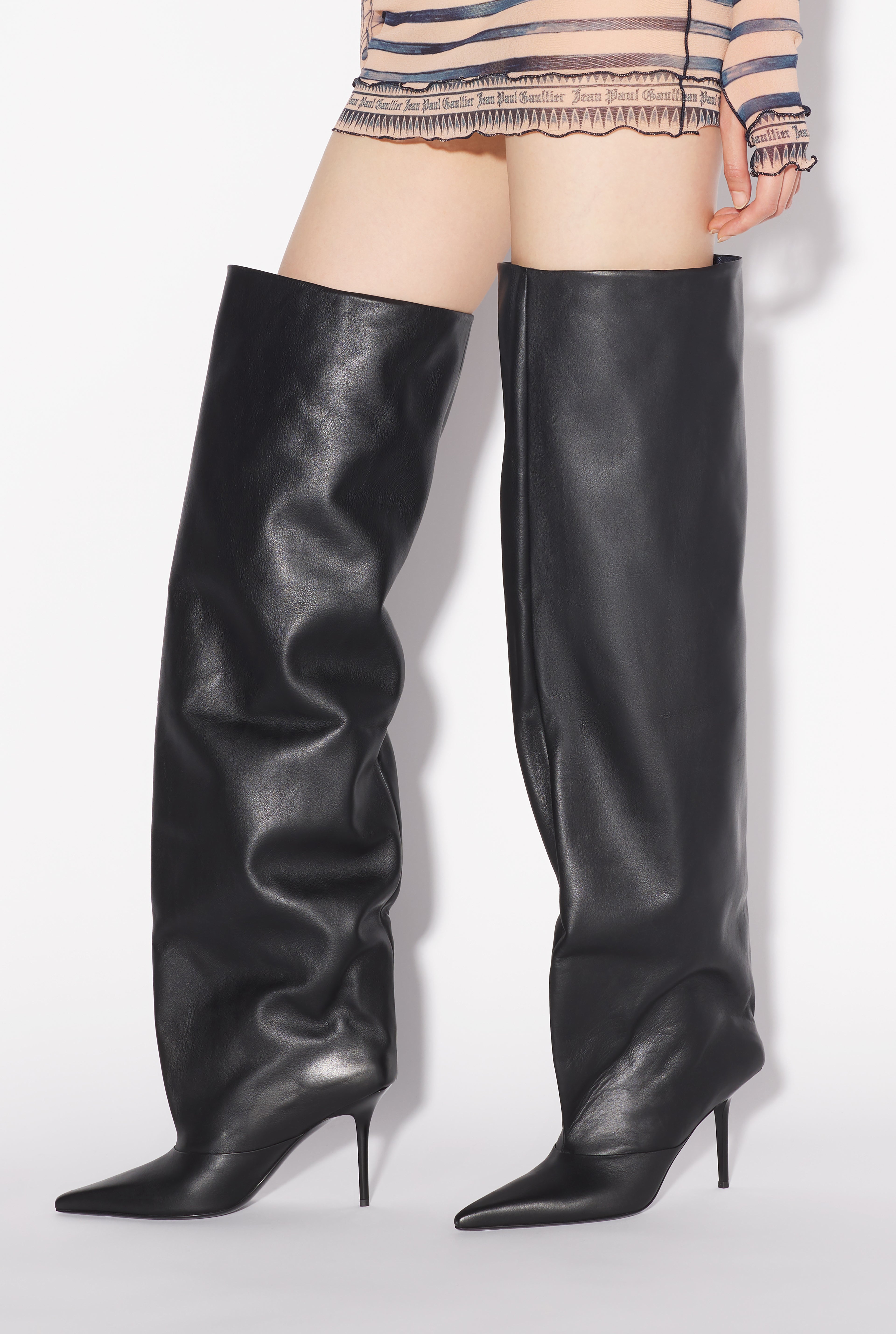 Jean Paul Gaultier / Jimmy Choo Black Cuff Over The Knee Boot 90